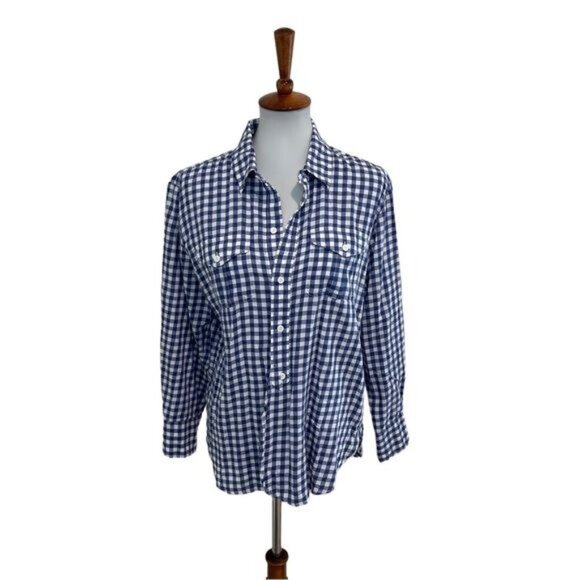 Madewell Gingham Plaid Button Down Long Sleeve Blouse Blue White Size Medium - Picture 1 of 4